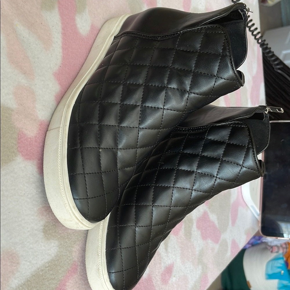 Quilted Black Ankle Wedges